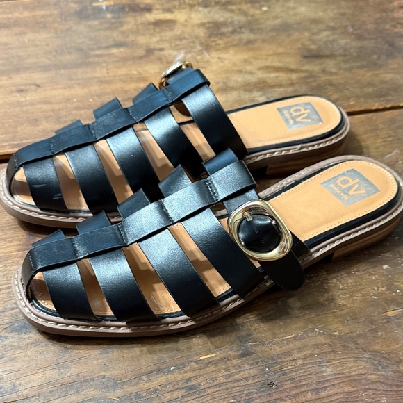 Dolce Vita Black Slide Sandals with Gold Buckle - Picture 5 of 5
